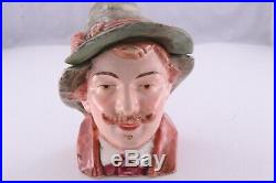 Vintage Antique Figural Pottery Tobacco Jar Humidor Man In Hat Dutch 1800-1900's