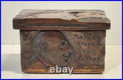 Vintage Antique Folk Art Humidor Box Sculpture Nobody Smokes But Father