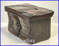 Vintage Antique Folk Art Humidor Box Sculpture Nobody Smokes But Father