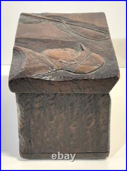 Vintage Antique Folk Art Humidor Box Sculpture Nobody Smokes But Father