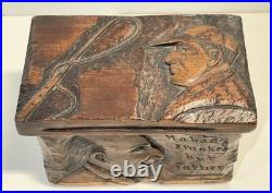 Vintage Antique Folk Art Humidor Box Sculpture Nobody Smokes But Father