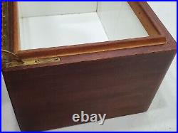 Vintage Antique Mahogany Humidor Box Desk Wood Cigar Display Case With Key