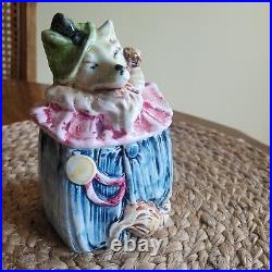 Vintage Antique Majolica Tobacco Jar Humidor Austrian Fox Clown Smoking Pipe