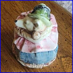 Vintage Antique Majolica Tobacco Jar Humidor Austrian Fox Clown Smoking Pipe