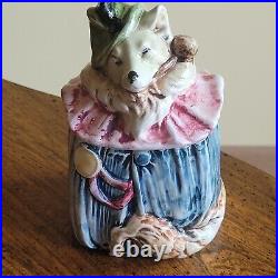 Vintage Antique Majolica Tobacco Jar Humidor Austrian Fox Clown Smoking Pipe