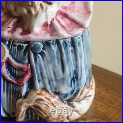 Vintage Antique Majolica Tobacco Jar Humidor Austrian Fox Clown Smoking Pipe