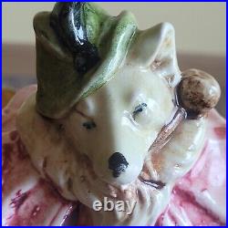 Vintage Antique Majolica Tobacco Jar Humidor Austrian Fox Clown Smoking Pipe