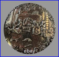 Vintage Antique Victorian Silverplate Scenic Repousse Cigar Humidor Glass Liner