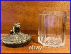 Vintage Art Nouveau English Bulldog Lidded Glass Tobacco Jar, Cigar, Humidor