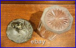 Vintage Art Nouveau English Bulldog Lidded Glass Tobacco Jar, Cigar, Humidor