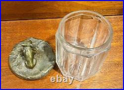 Vintage Art Nouveau English Bulldog Lidded Glass Tobacco Jar, Cigar, Humidor