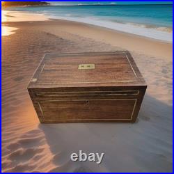 Vintage Benson & Hedges Handled Brass Inlaid Wooden Humidor, Early 20th Century