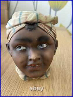 Vintage Black Americana Figural Ladies Head Tobacco Humidor Jar