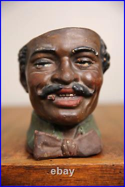 Vintage Black Americana Tobacco Jar Humidor Antique Cigar Ashtray Head bust