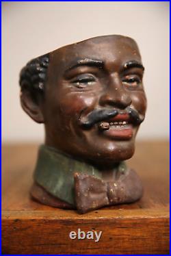 Vintage Black Americana Tobacco Jar Humidor Antique Cigar Ashtray Head bust