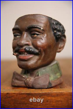 Vintage Black Americana Tobacco Jar Humidor Antique Cigar Ashtray Head bust