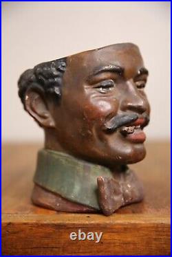 Vintage Black Americana Tobacco Jar Humidor Antique Cigar Ashtray Head bust