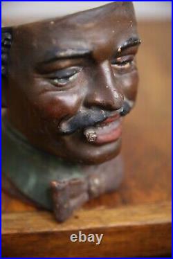 Vintage Black Americana Tobacco Jar Humidor Antique Cigar Ashtray Head bust