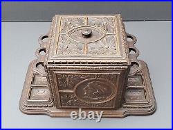 Vintage Black Forest Style Hand Carved Wooden Humidor With Pipe Racks Holders