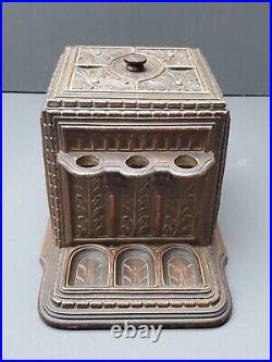 Vintage Black Forest Style Hand Carved Wooden Humidor With Pipe Racks Holders