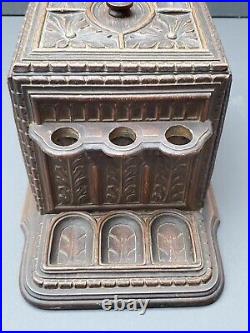 Vintage Black Forest Style Hand Carved Wooden Humidor With Pipe Racks Holders