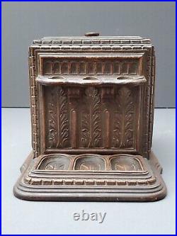 Vintage Black Forest Style Hand Carved Wooden Humidor With Pipe Racks Holders