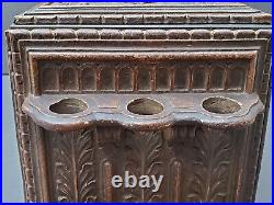 Vintage Black Forest Style Hand Carved Wooden Humidor With Pipe Racks Holders