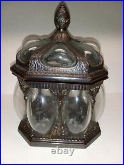 Vintage Bubble Glass Etched Brass Bronze Lidded Box Humidor Cigar Dresser Jar XL