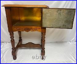 Vintage Carved Wood Humidor Cabinet Smoking Stand Walnut Copper Lined Bakelite