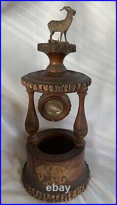 Vintage Carved Wood Humidor Clock Ram Figural Cigar Tobacco Pipe