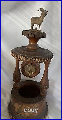 Vintage Carved Wood Humidor Clock Ram Figural Cigar Tobacco Pipe
