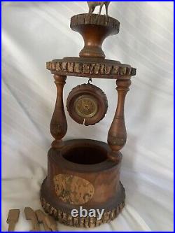 Vintage Carved Wood Humidor Clock Ram Figural Cigar Tobacco Pipe