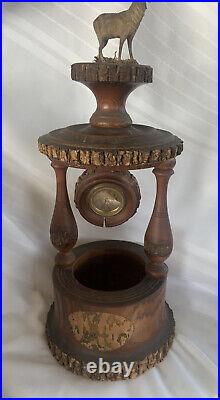 Vintage Carved Wood Humidor Clock Ram Figural Cigar Tobacco Pipe