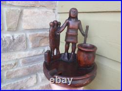 Vintage Carved Wood Humidor Pipe Cigar Smoking Stand Igorot Mahogany Figure