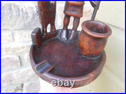 Vintage Carved Wood Humidor Pipe Cigar Smoking Stand Igorot Mahogany Figure