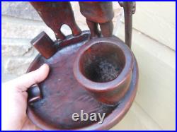 Vintage Carved Wood Humidor Pipe Cigar Smoking Stand Igorot Mahogany Figure