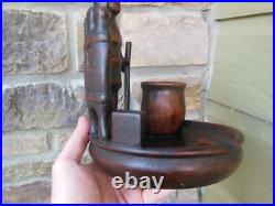 Vintage Carved Wood Humidor Pipe Cigar Smoking Stand Igorot Mahogany Figure