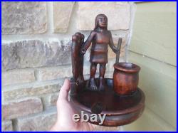Vintage Carved Wood Humidor Pipe Cigar Smoking Stand Igorot Mahogany Figure