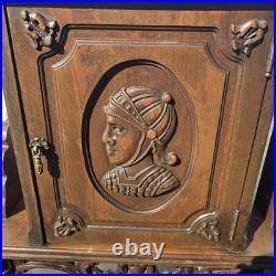 Vintage Carved Wood Smoking Cabinet Copper Lined Humidor Stand Brown Decor