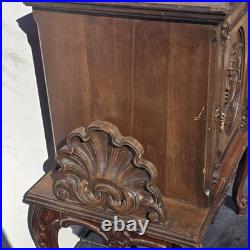 Vintage Carved Wood Smoking Cabinet Copper Lined Humidor Stand Brown Decor