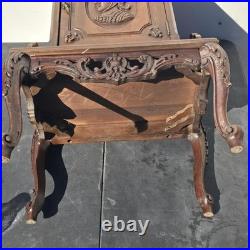 Vintage Carved Wood Smoking Cabinet Copper Lined Humidor Stand Brown Decor