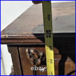 Vintage Carved Wood Smoking Cabinet Copper Lined Humidor Stand Brown Decor