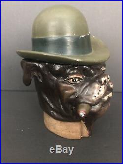 Vintage Ceramic Pottery Bulldog Cigar Humidor Smoking Tobacco Jar