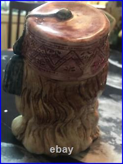 Vintage Cigar Humidor Jar Lady Woman Fez Figurine Statue Pipe Majolica Mason