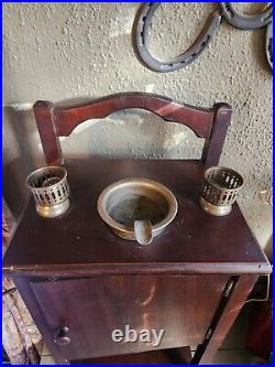 Vintage Cigar Humidor Smoking Stand Table Copper Lined Cabinet