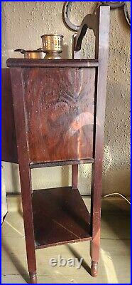 Vintage Cigar Humidor Smoking Stand Table Copper Lined Cabinet