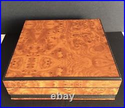 Vintage Cigar Humidor Veneered Marmalade Burr Wood with Black Trim 9x8.5x3