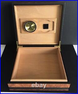 Vintage Cigar Humidor Veneered Marmalade Burr Wood with Black Trim 9x8.5x3