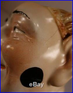 Vintage Clown Head Tobacco Humidor Jar Pottery Figurine Antique German Majolica