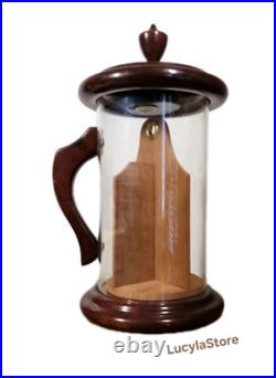 Vintage ColoniaL Cigar Tobacco Holder Clear Container with Wooden Lid Handle Base